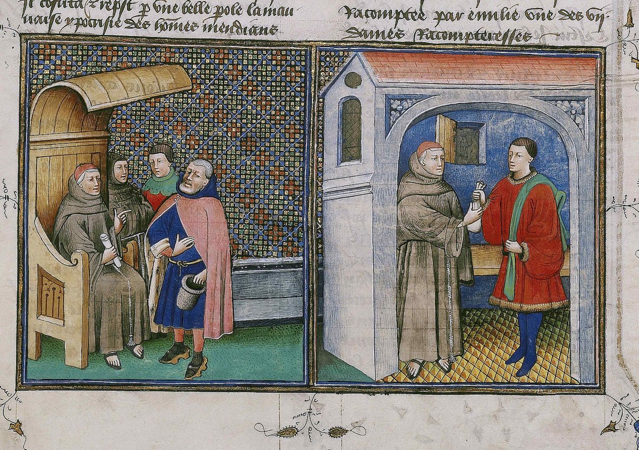 Korrupsjon. Miniatyr fra boken kalt Decameron av Giovanni Boccaccio, 1460-tallet. av Unbekannt