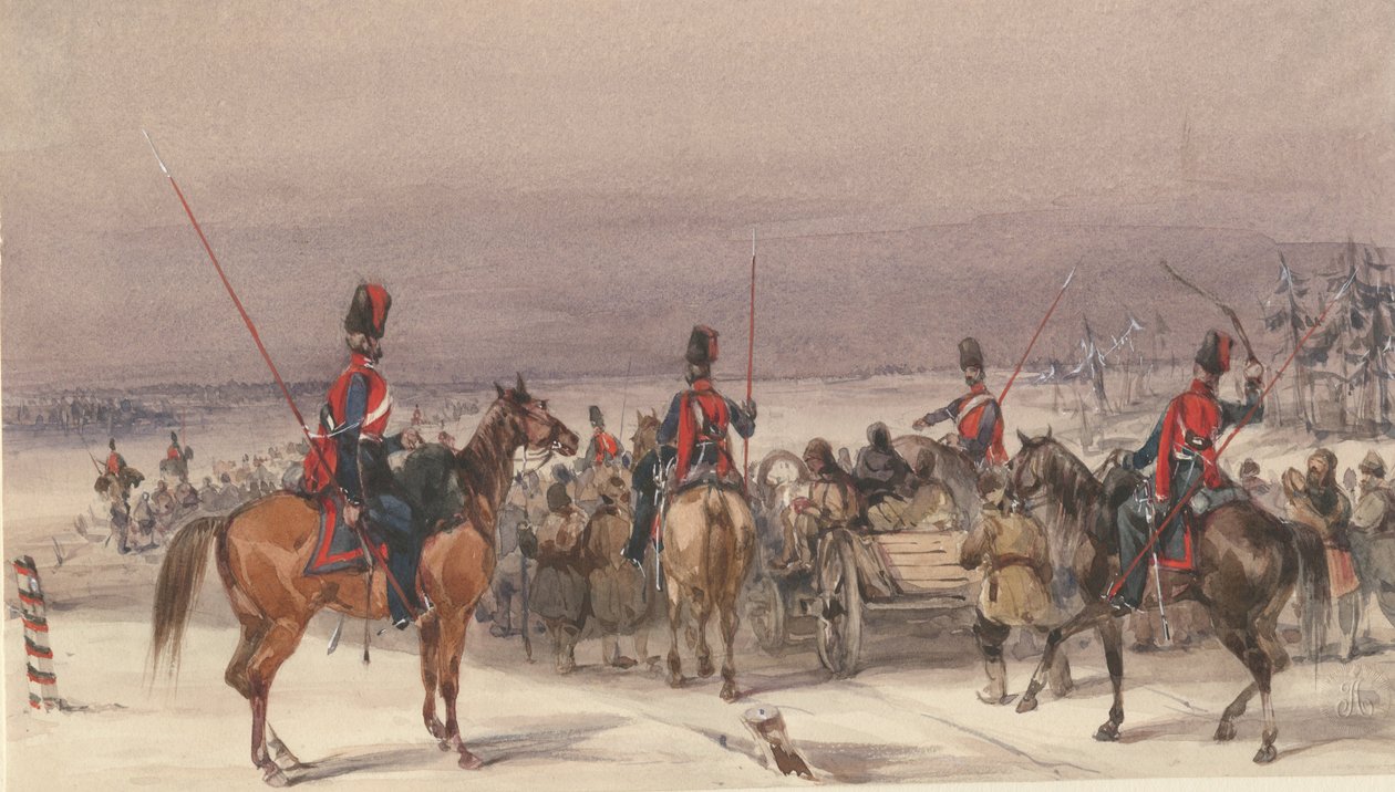 Kosakker som konvoierer deporterte, 1831 av Unbekannt