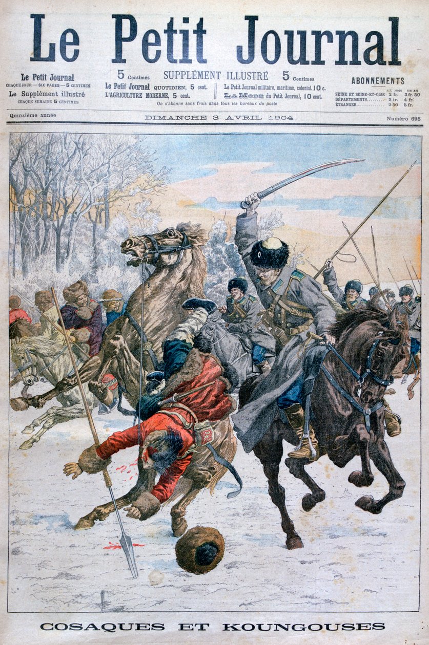 Kosakker som kjemper mot Manchus, den russisk-japanske krigen, 1904 av Unbekannt