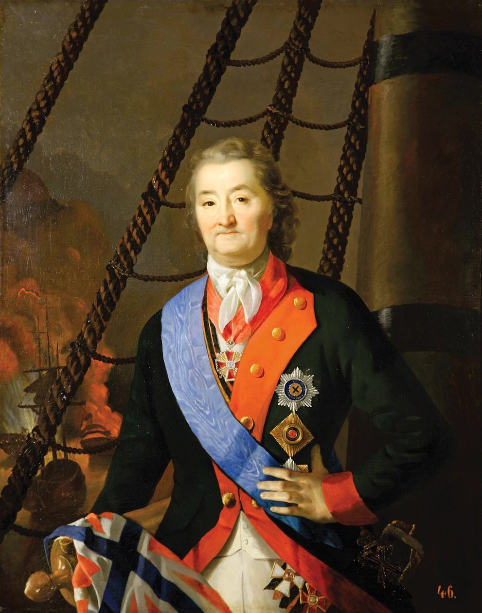 Grev Alexey Grigoryevich Orlov i slaget ved Chesma, 1800-tallet av Unbekannt