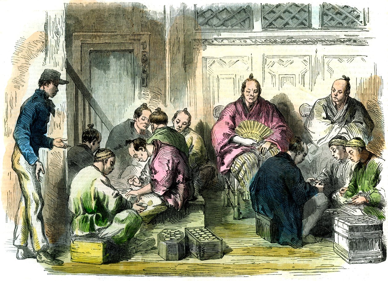 Telling av erstatningspengene for drapet på Richardson, Japan, 1863 av Unbekannt
