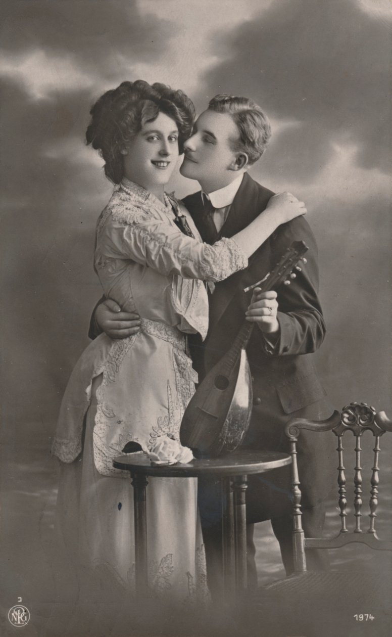 Par med mandolin, c1910 av Unbekannt