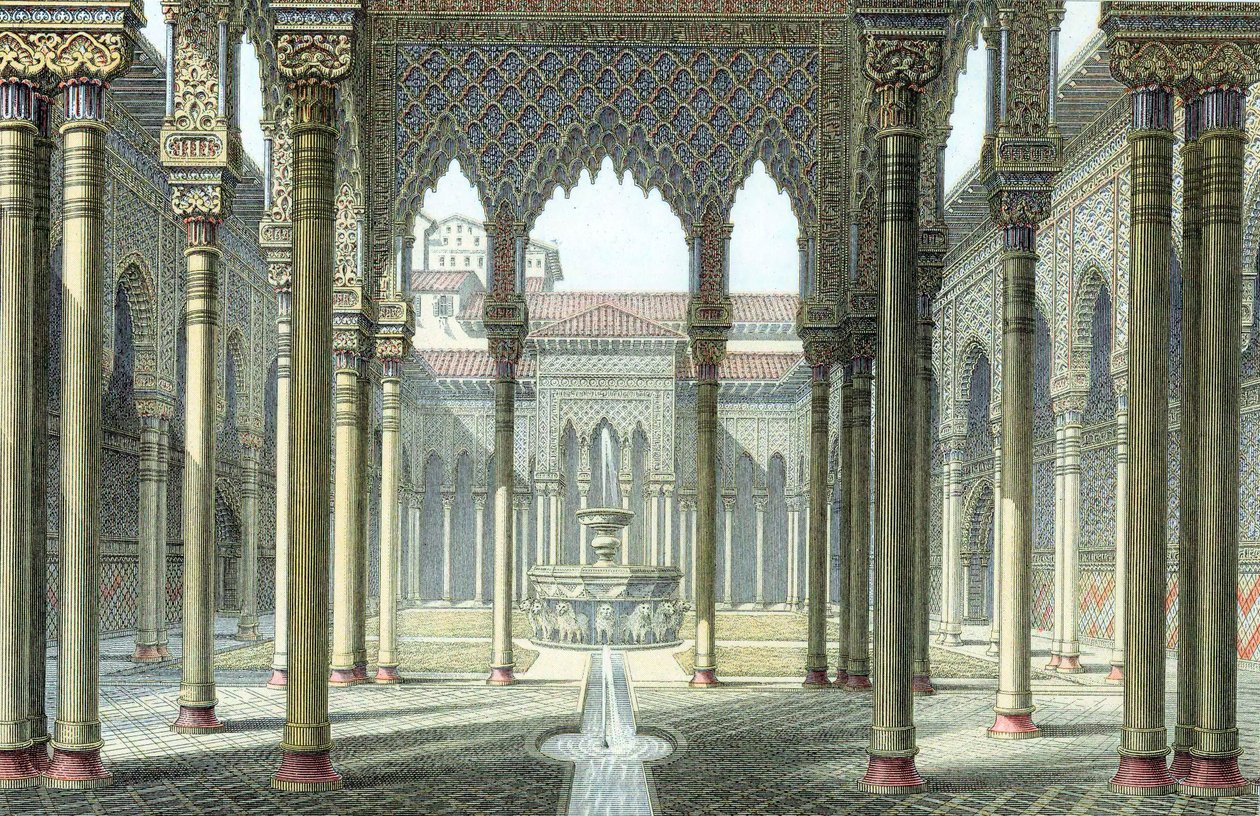 Løvenes domstol, Alhambra-palasset, Granada, Spania, sent på 1800-tallet av Unbekannt
