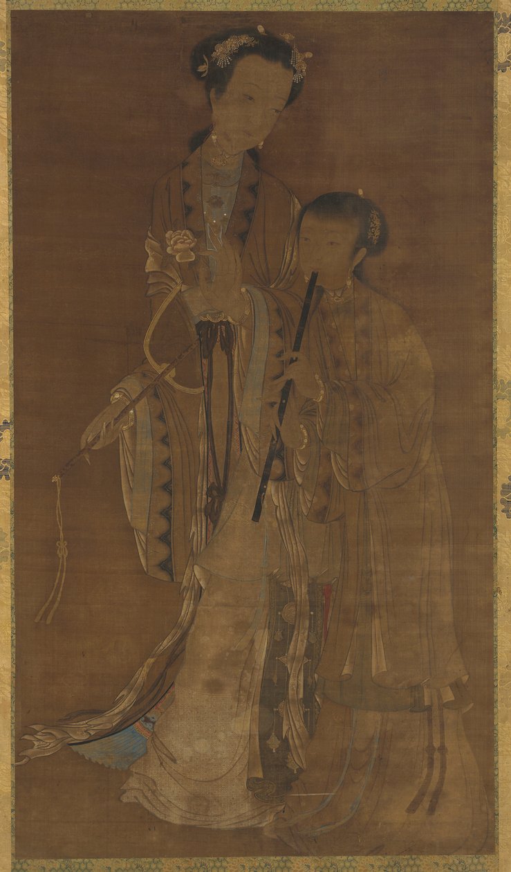 Kurtisaner med vifte og fløyte, Qing-dynastiet, 1600-1700-tallet. av Unbekannt