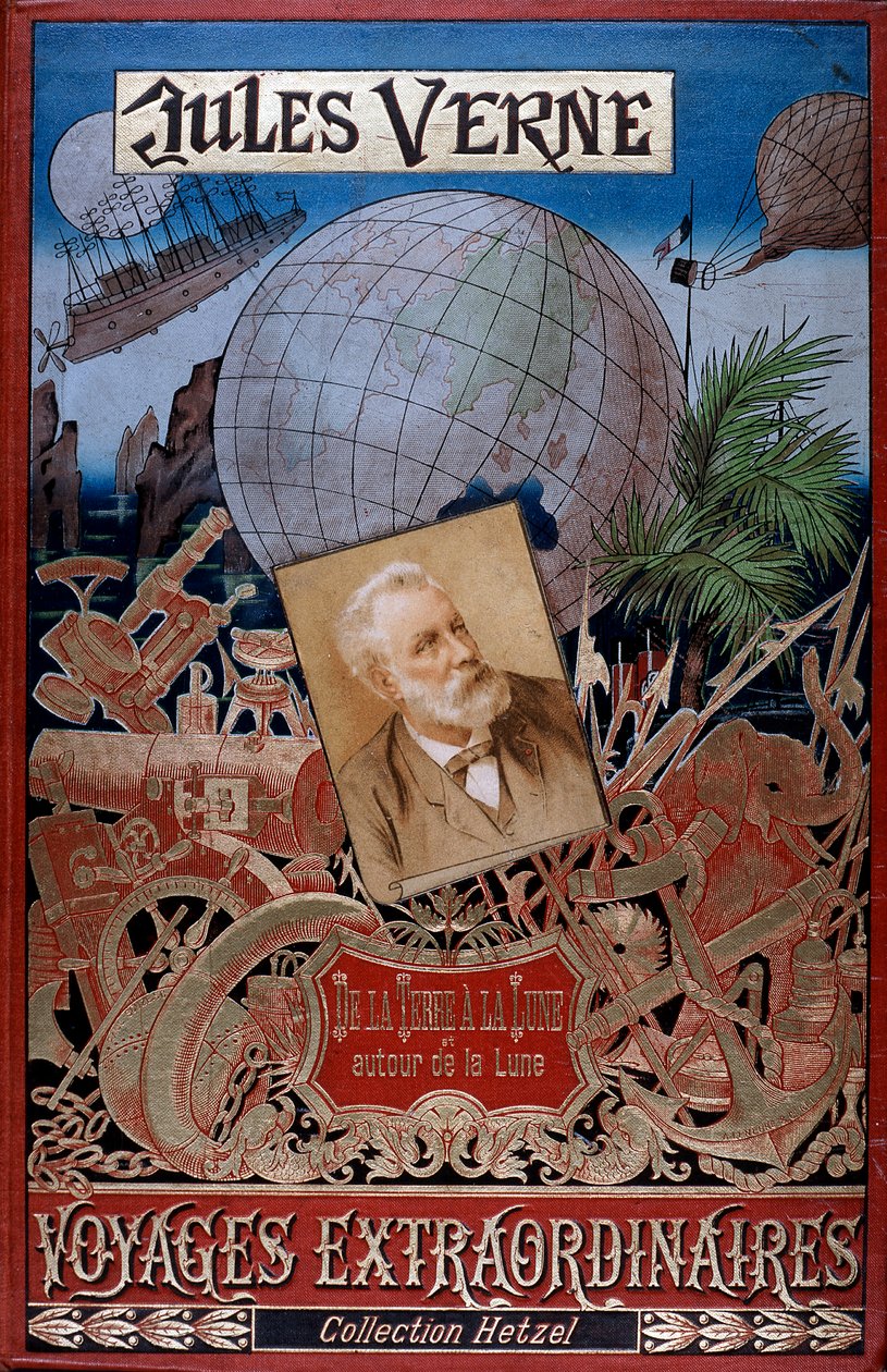Omslag av From the Earth to the Moon and Around the Moon, av Jules Verne, c1896 av Unbekannt