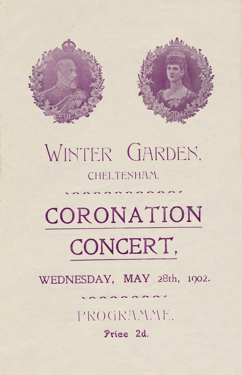 Forside av program for en kroningskonsert i Winter Garden, Cheltenham, 1902. av Unbekannt