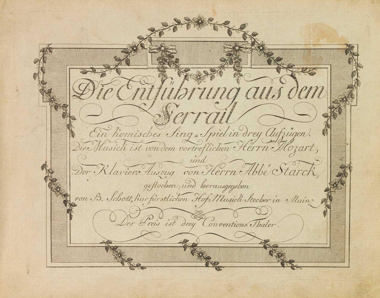 Omslag til den første utgaven av operaen Bortføringen fra Seraglio av Mozart, etter 1786 av Unbekannt