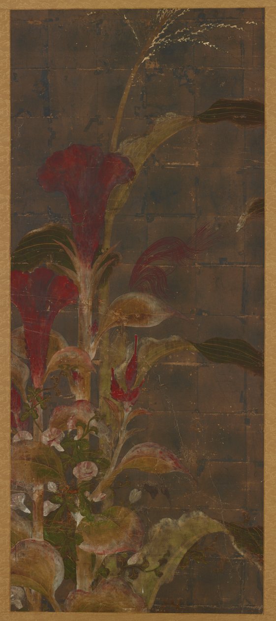 Coxcombs, mais og morning glories, Momoyama-perioden, 1568-1615. av Unbekannt