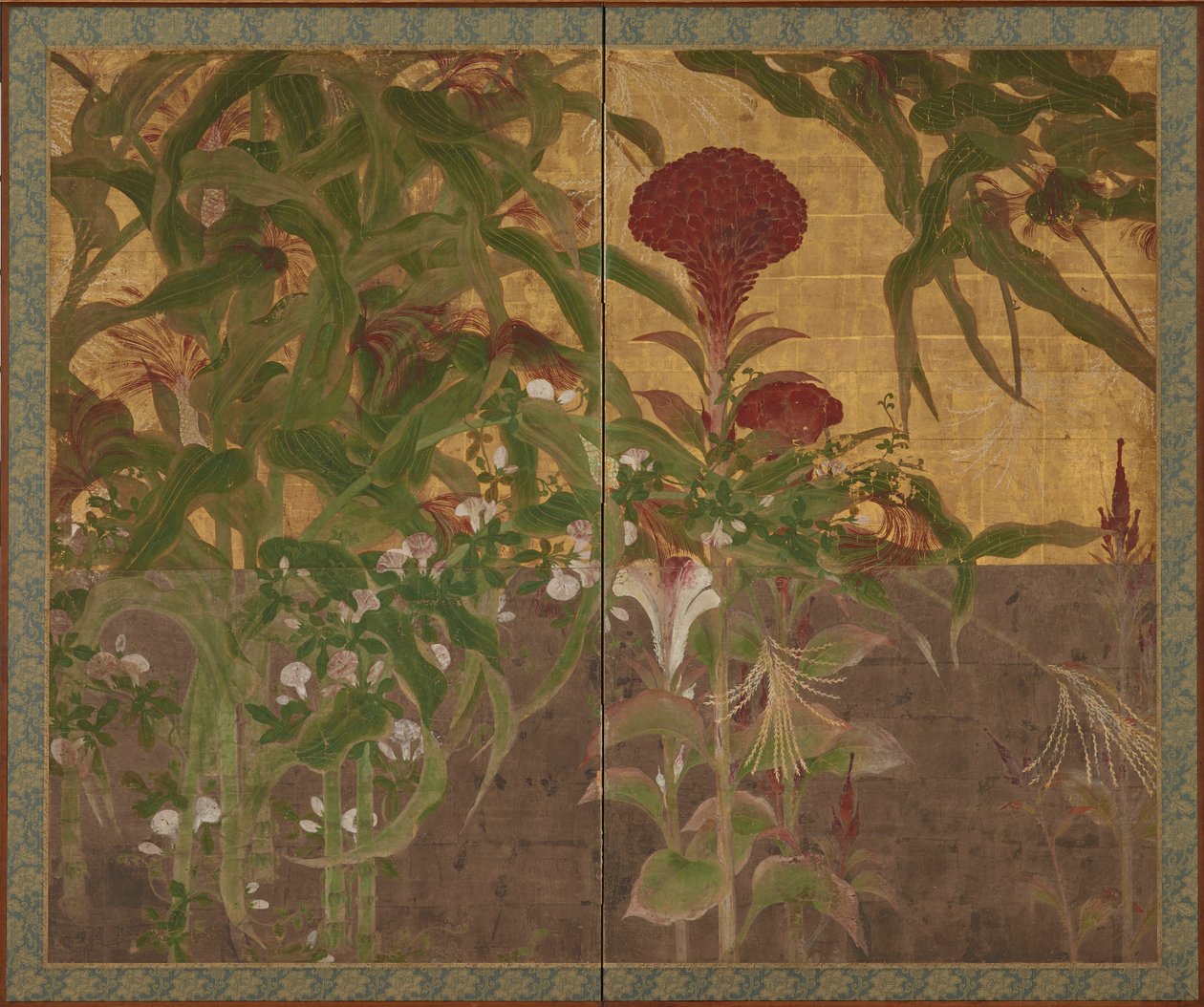 Coxcombs, mais og morgenfruer, Momoyama-perioden, 1600-tallet. av Unbekannt