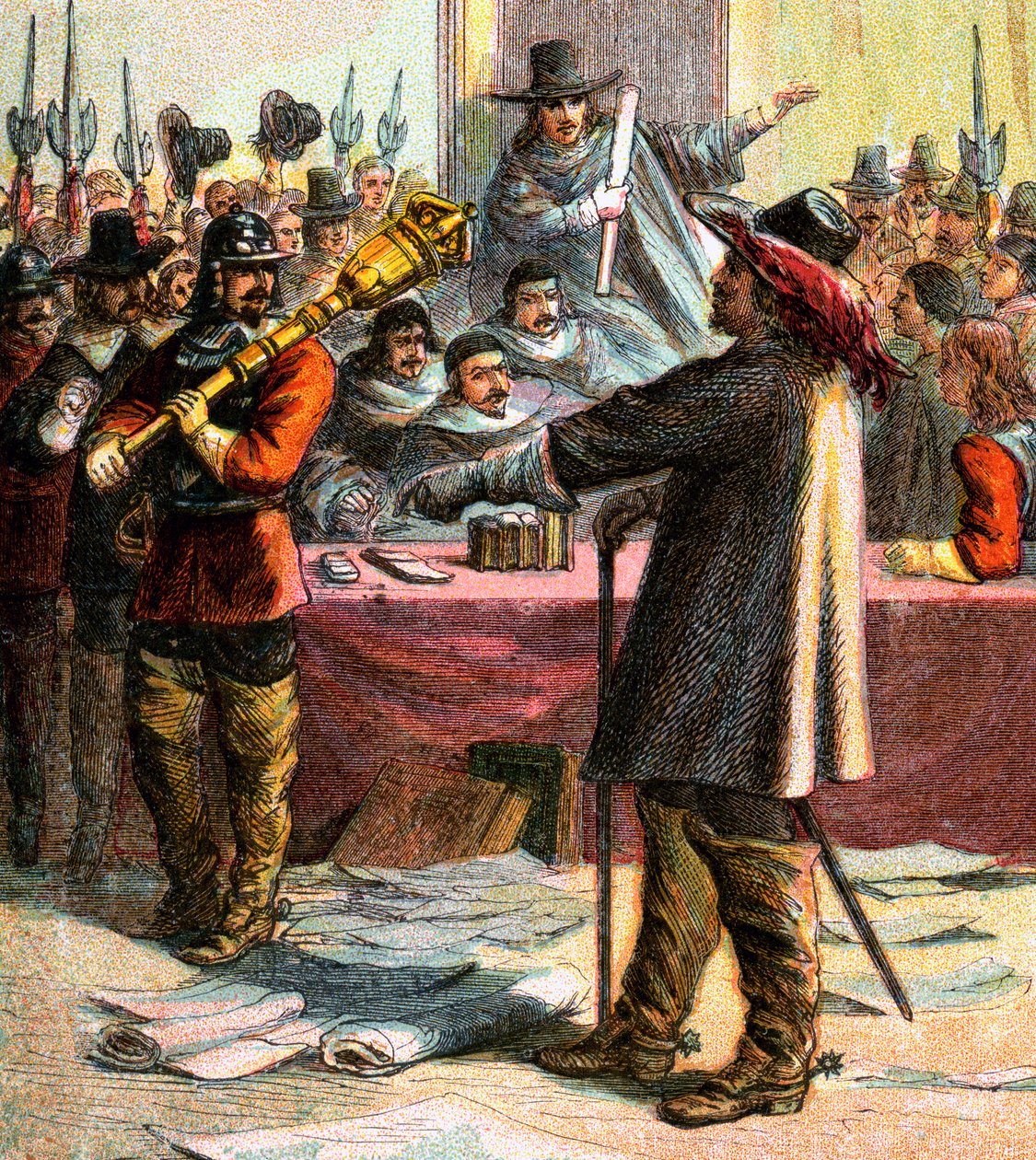 Cromwell viser parlamentet, 1600-tallet, c1850 av Unbekannt