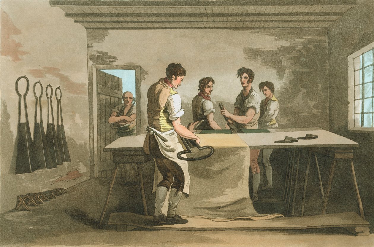 Beskjæring av ull for å gi en jevn haug etter at lur var hevet, 1814 av Unbekannt