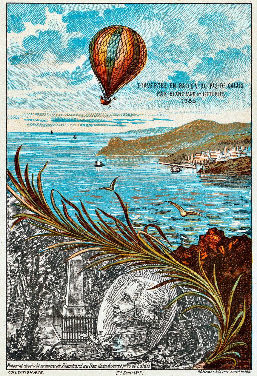 Crossing of the English Channel av Blanchard og Jeffries, 1785 1890-årene av Unbekannt