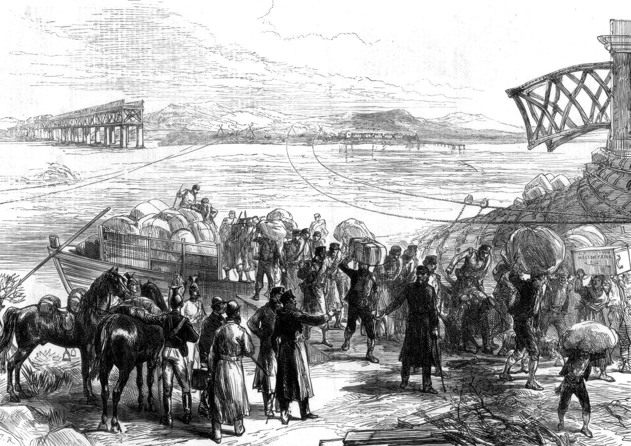 Krysser Ebro ved Castijon, krig i Spania, 1875 av Unbekannt