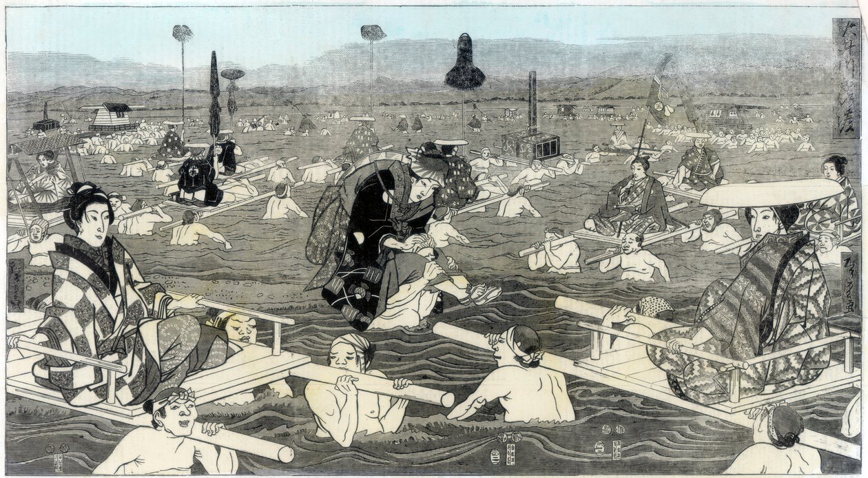 Krysser Oho-e-ga-wa, i provinsen Suraga, 1856 av Unbekannt