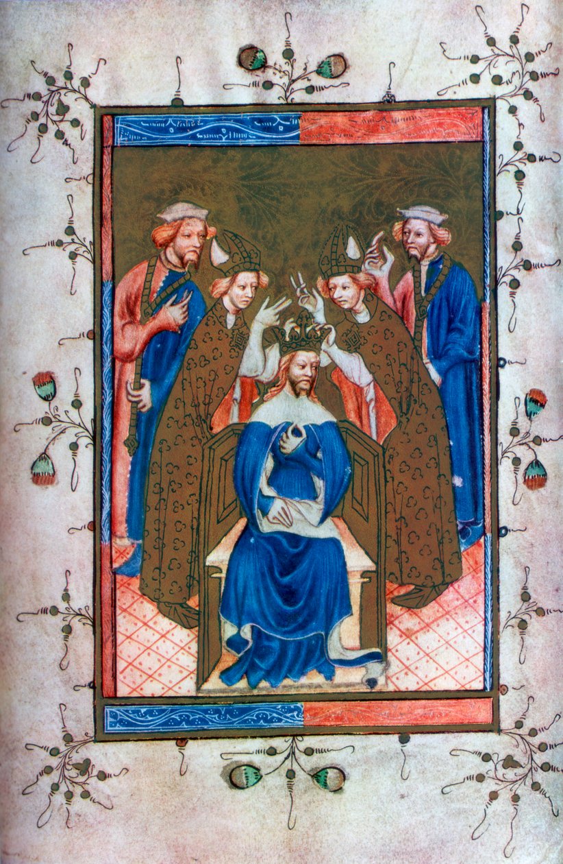 Kroning av en konge, fra Liber Regalis, Westminster Abbey, 1300-tallet, 1937 av Unbekannt