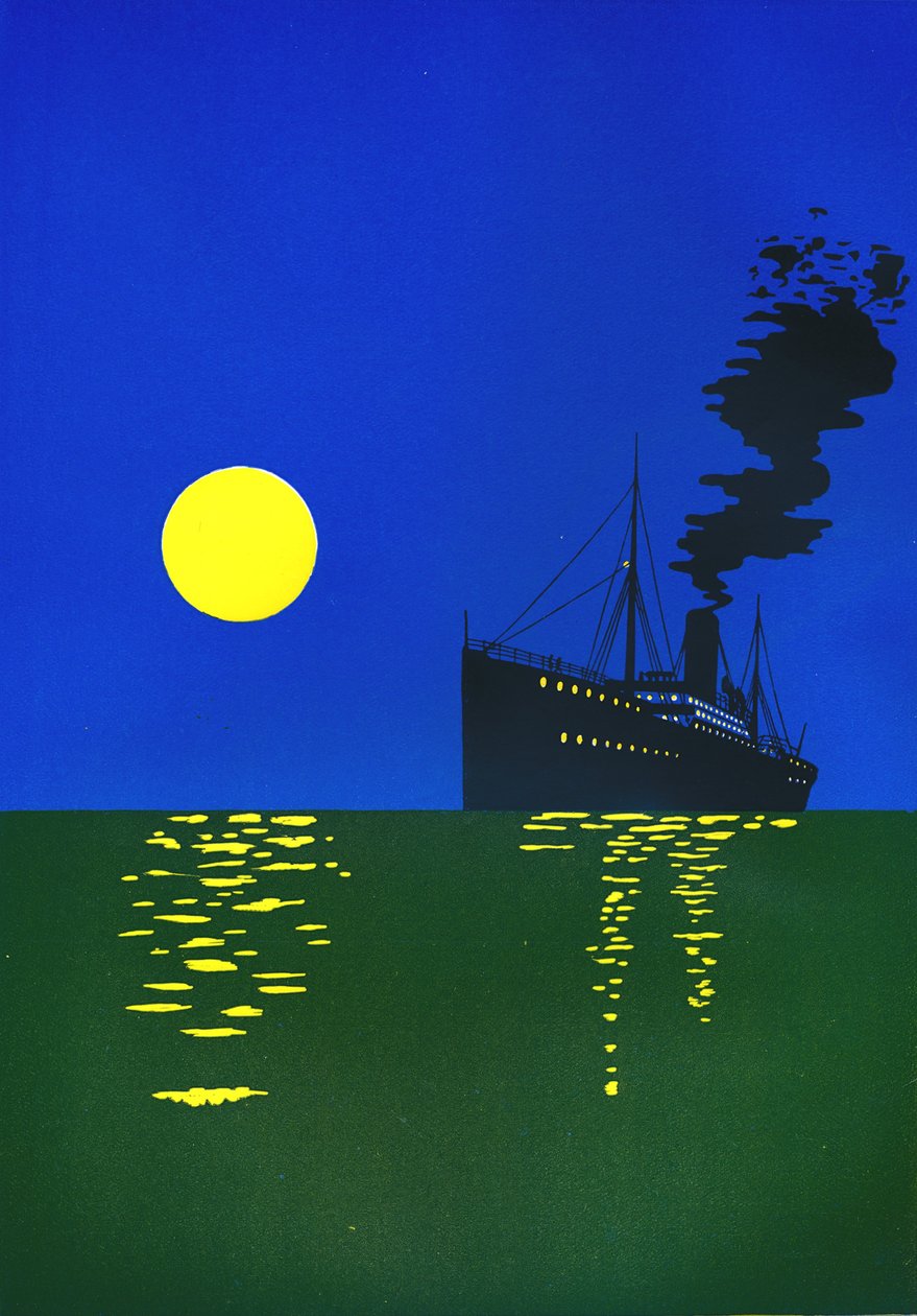 Cruiseskip til sjøs med sol, 1909. av Unbekannt
