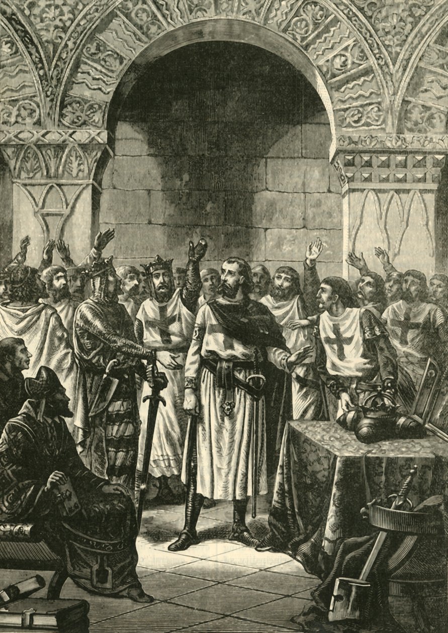 Korsfarere som proklamerer Godfrey av Bouillon til konge av Jerusalem, 1890. av Unbekannt
