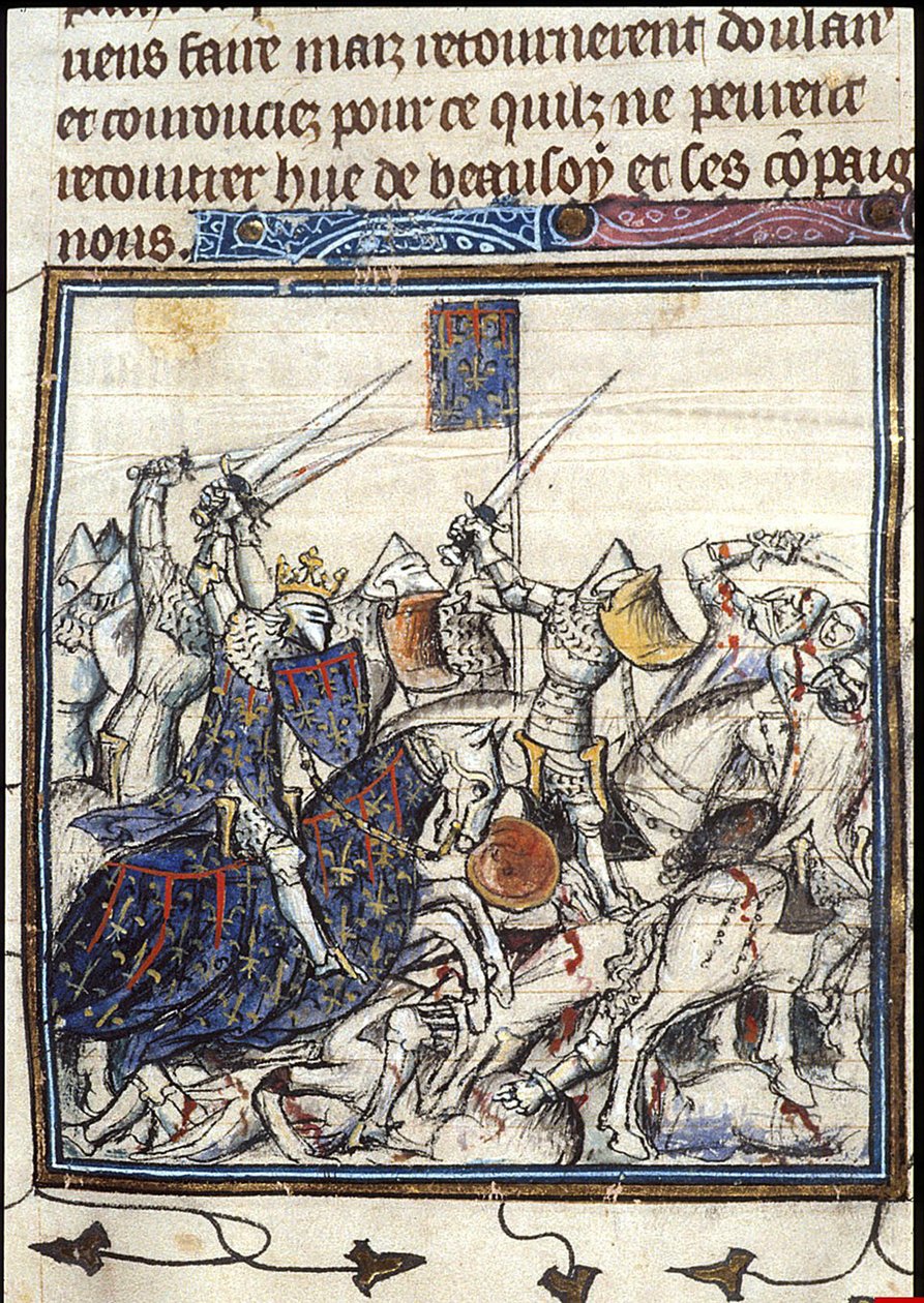 Korsfarere og saracenere kjemper under det tredje korstoget Fra Chroniques de France ou de St Denis, etter 1380 av Unbekannt