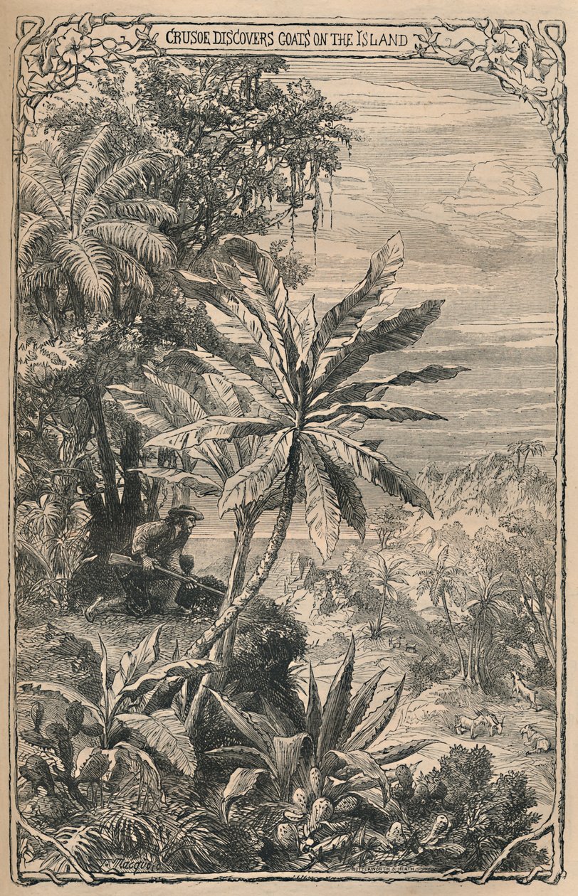 Crusoe oppdager geiter på øya, c1870 av Unbekannt
