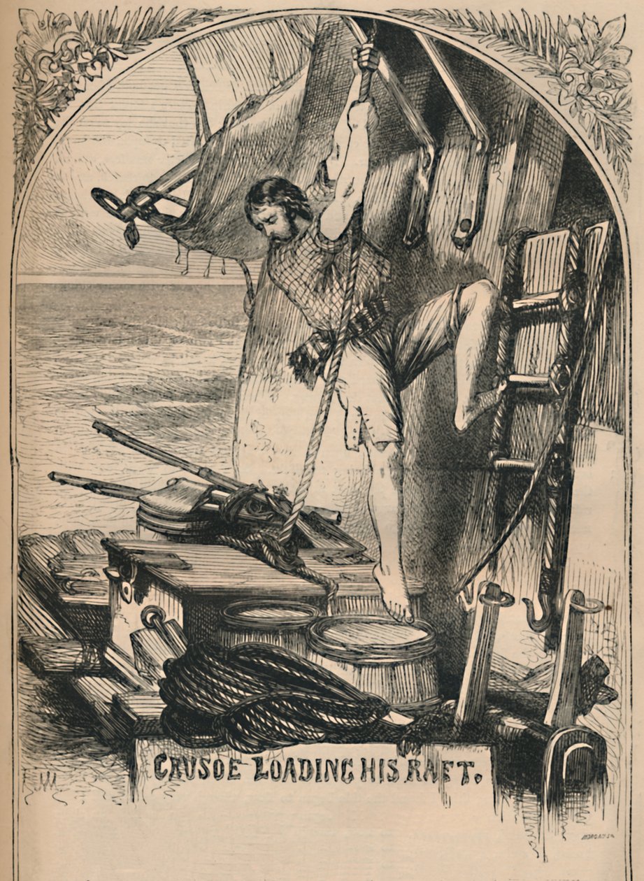 Crusoe laster flåten sin, c1870 av Unbekannt