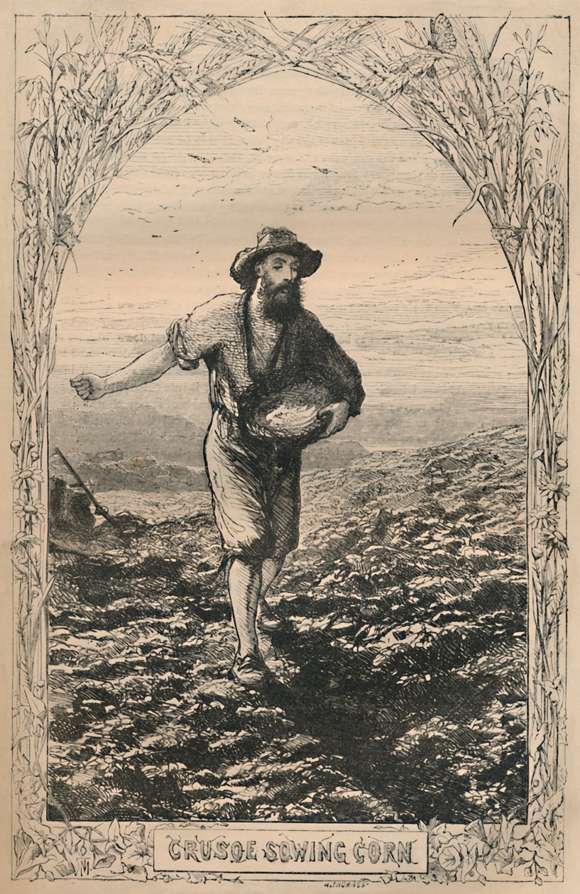 Crusoe sående mais, c1870 av Unbekannt