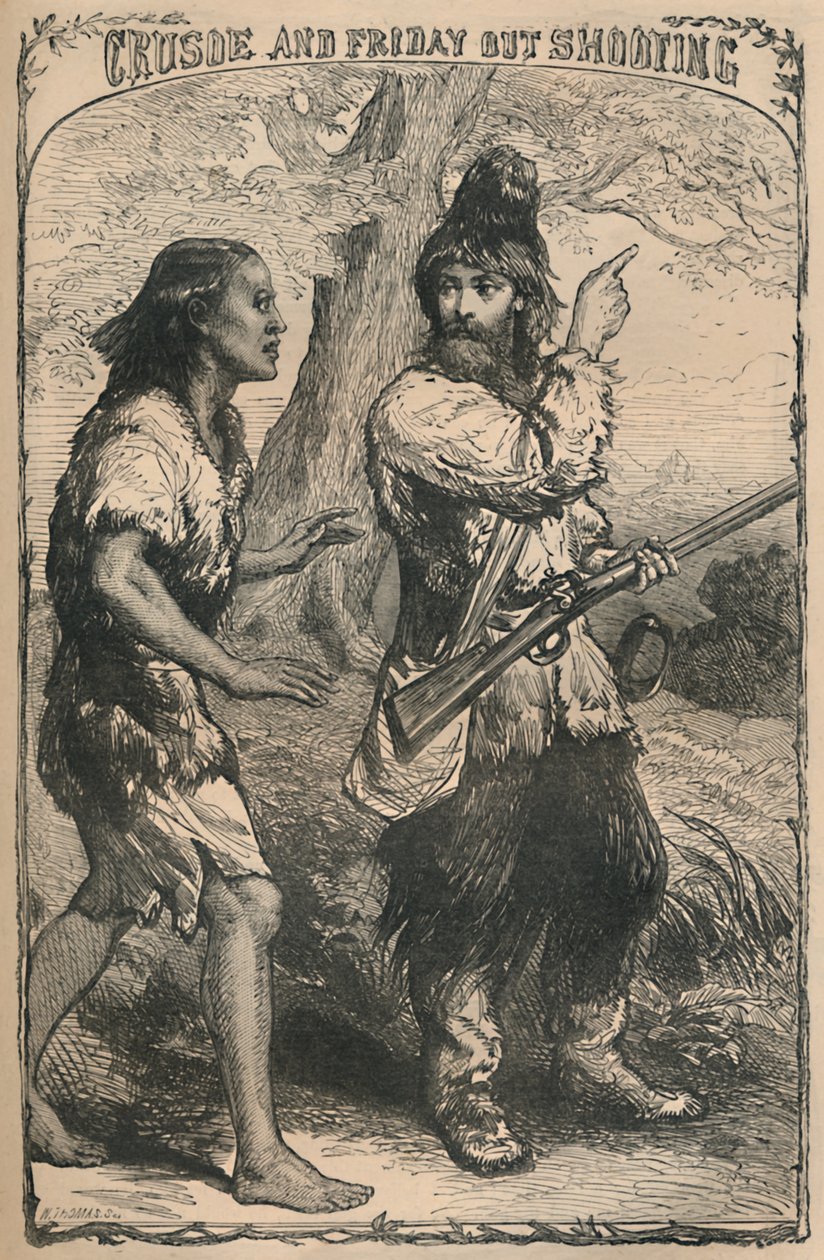 Crusoe og Friday Out Shooting, c1870 av Unbekannt