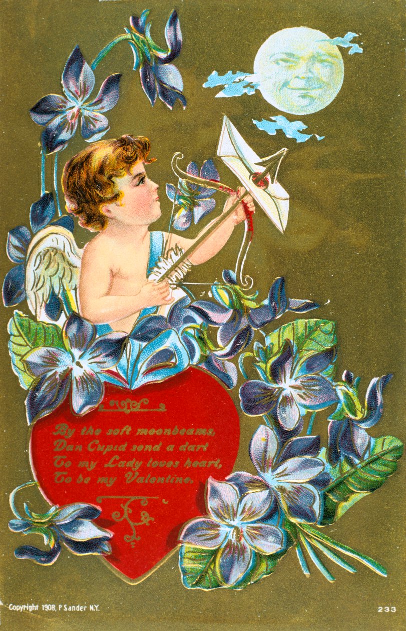 Amor som skyter en pil med et kjærlighetsbrev, American Valentine-kort, 1908 av Unbekannt
