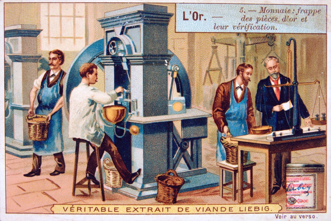 Valuta, preging og kontroll av gullmyntene, c1900 av Unbekannt