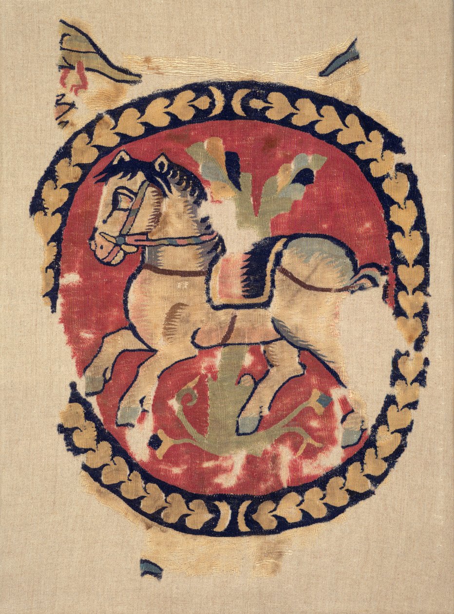 Gardinfragment med galopperende hest, 500-tallet. av Unbekannt