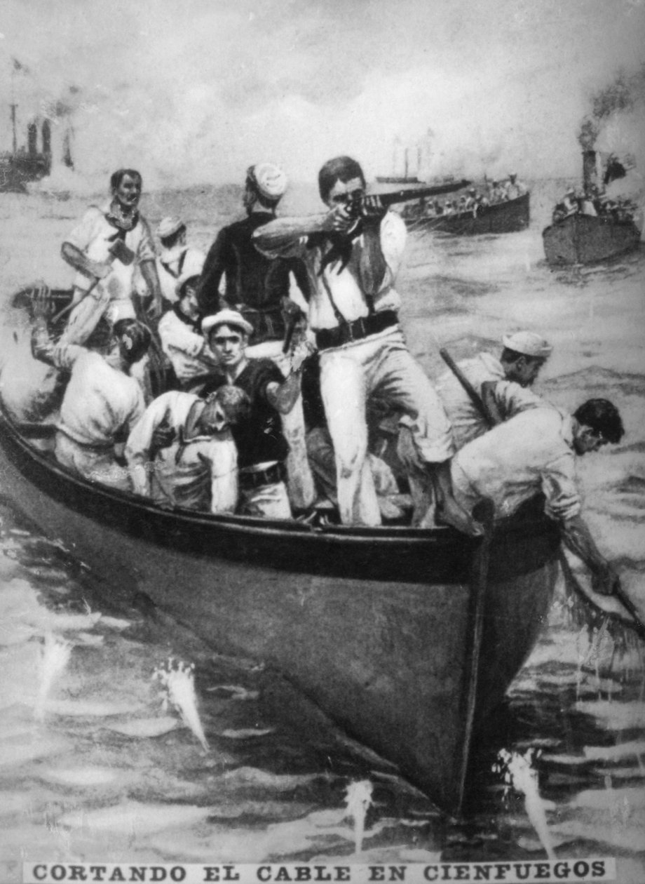 Cutting the Cienfuegos Cables, 1898, 1920-tallet av Unbekannt