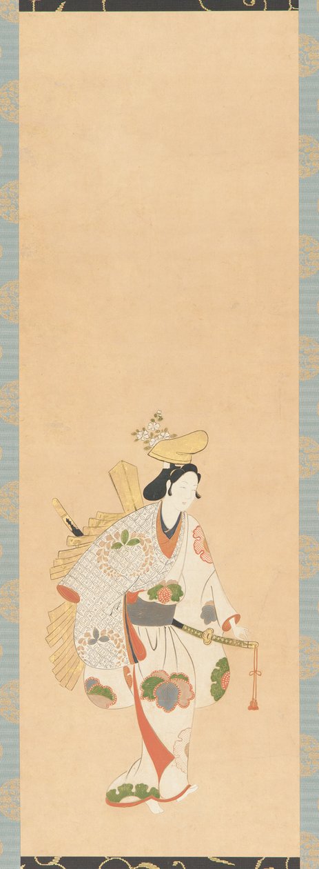 Danser i hvit kjole, mønstret med fargede blader..., Edo-perioden, Kambun-tiden, 1661-1673. av Unbekannt