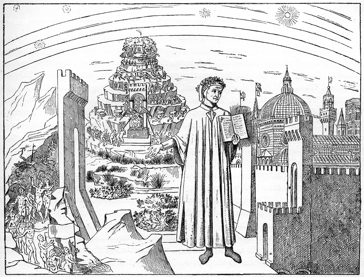 Dante 1265-1321, Firenze og de syv helvetes kretser, 1882 av Unbekannt