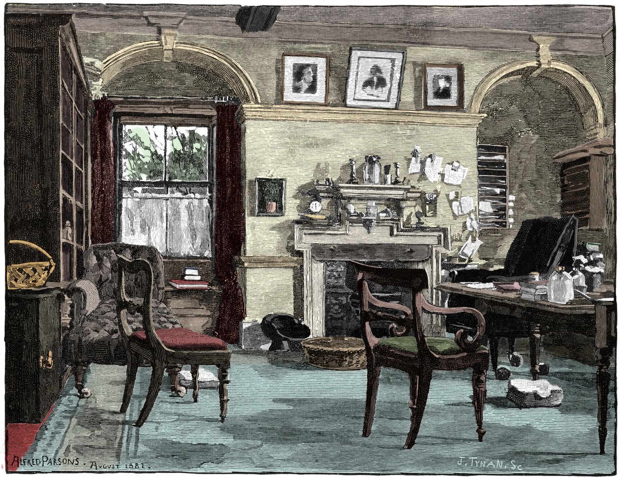 Darwins studerer ved Down House, hans hjem nær Beckenham, Kent, 1883 av Unbekannt