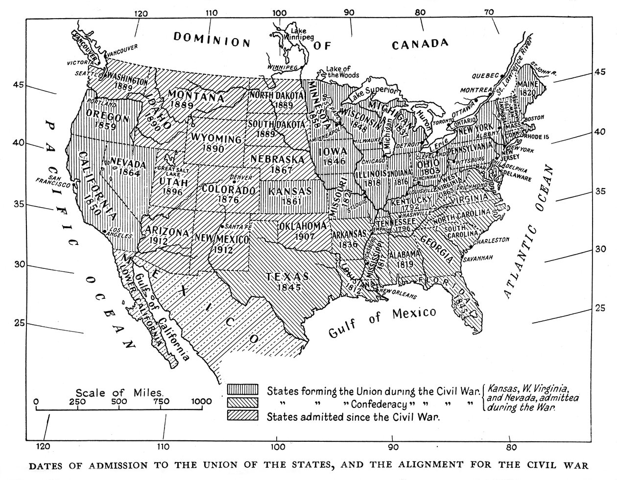 Datoer for opptak til Union of the States, og justeringen for borgerkrigen, 1933 av Unbekannt