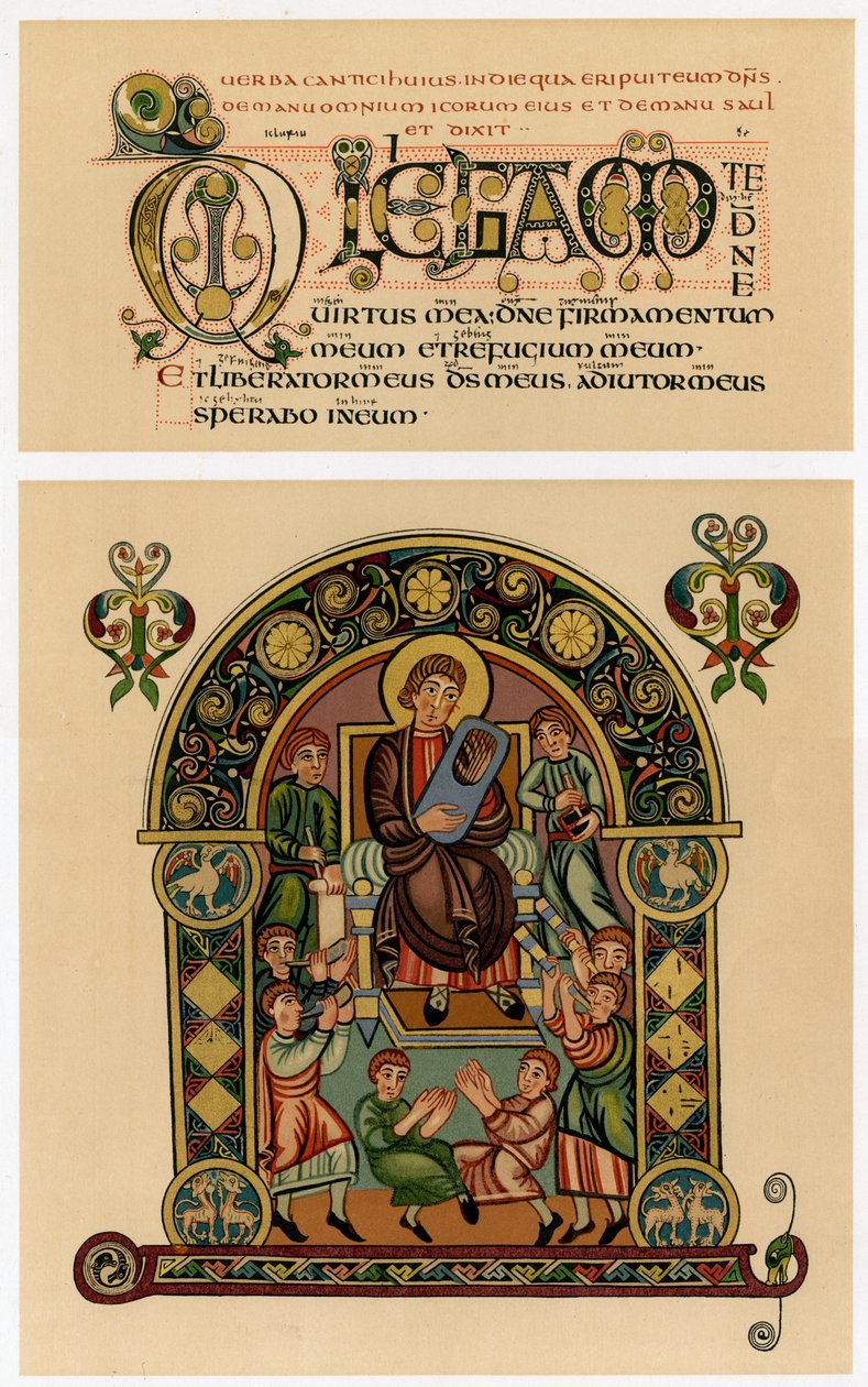 David spiller sin lyre, 725-750 e.Kr av Unbekannt