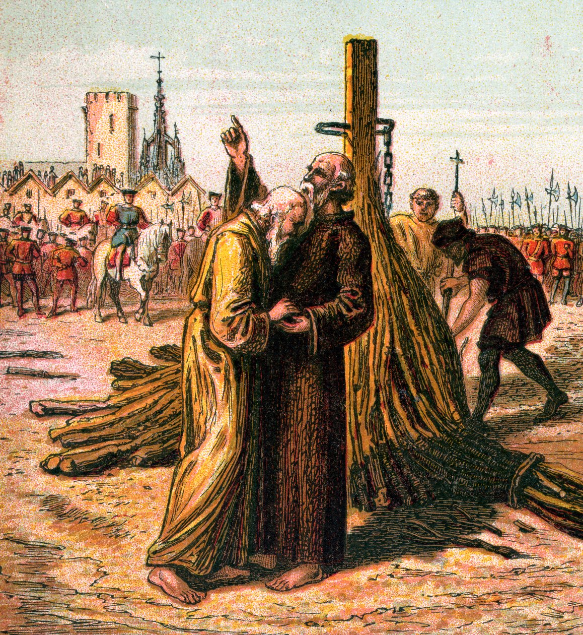 Ridley og Latimers død, 1555, c1850 av Unbekannt