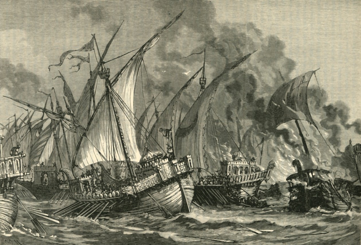 Nederlag av den saraceniske flåten før Konstantinopel, 717-718, 1890. av Unbekannt