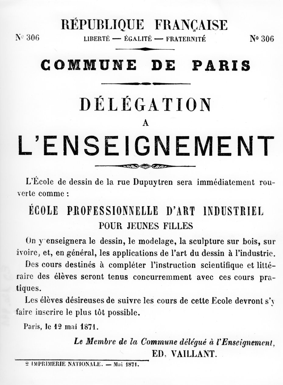 Delegasjon en Lenseignement, fra franske politiske plakater fra Paris-kommunen, mai 1871 av Unbekannt