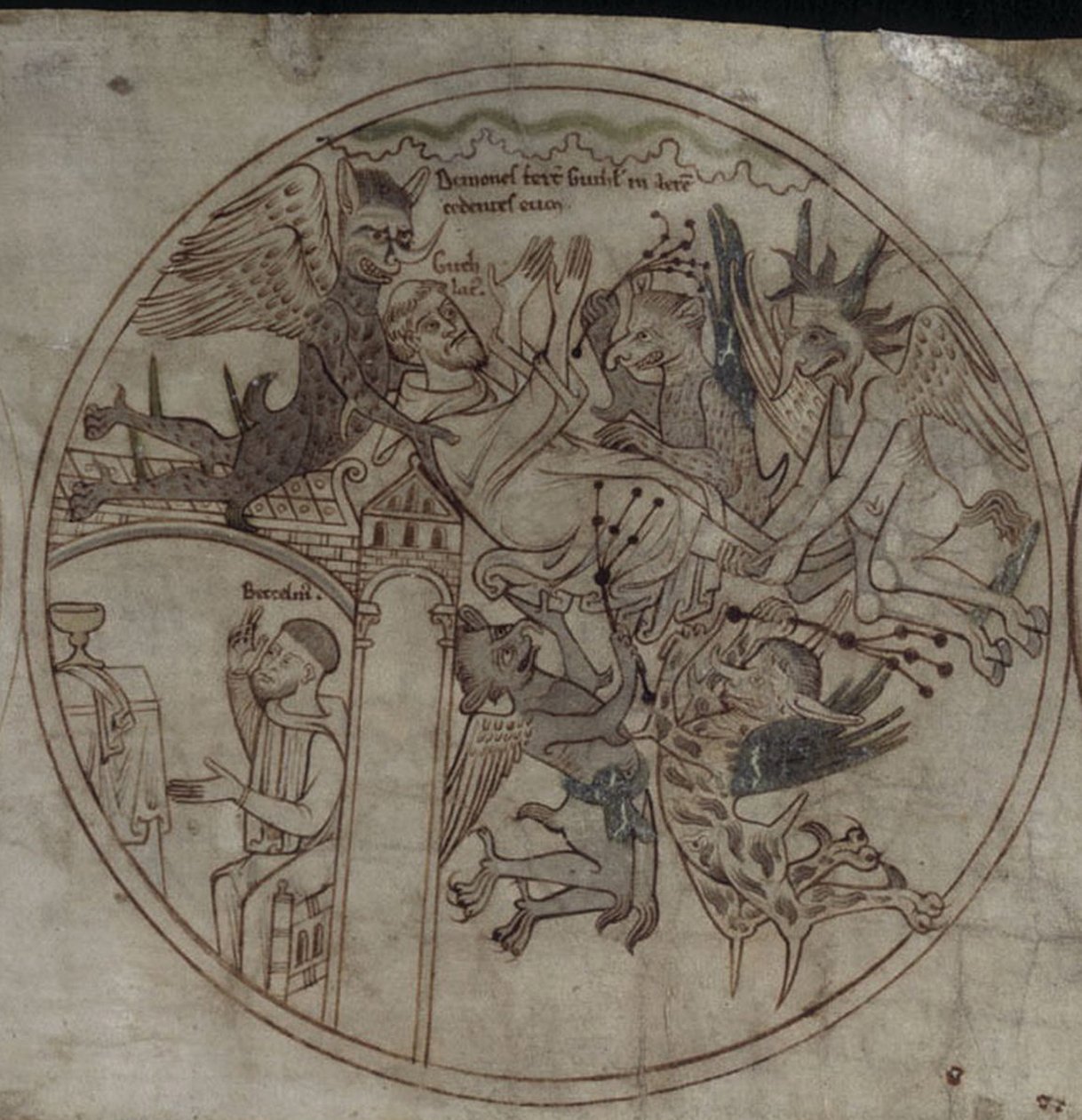 Demoner angriper Guthlac Manuscript Livet til Saint Guthlac, tidlig på 1100-tallet av Unbekannt