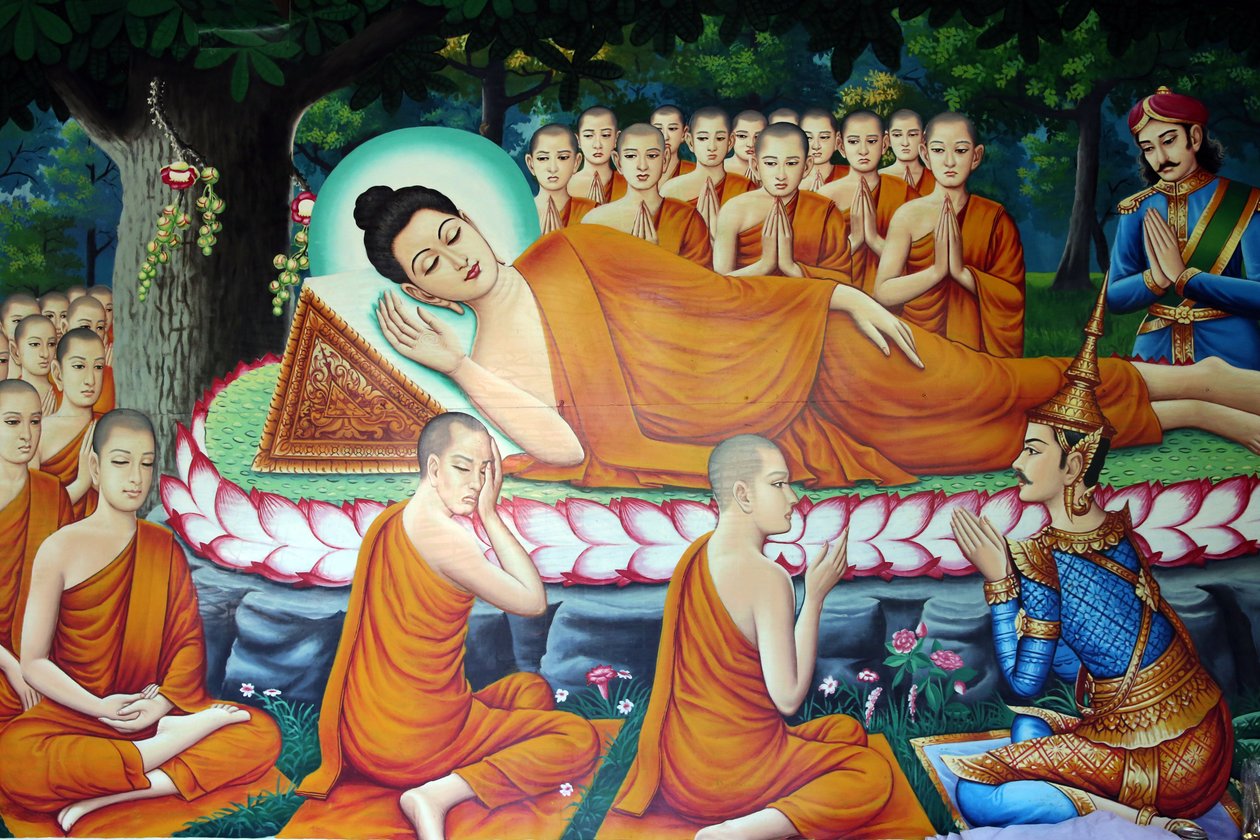 Skildring av Buddhas død og inntreden i nirvana. Kambodsja av Unbekannt