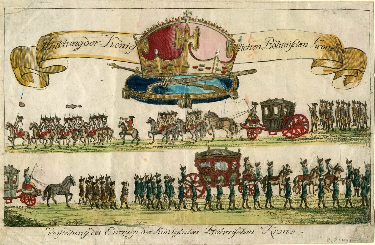Skildring av Royal Bohemian Crown: Presentasjon av oppføringen av Royal Bohemian Crown, 1743. av Unbekannt
