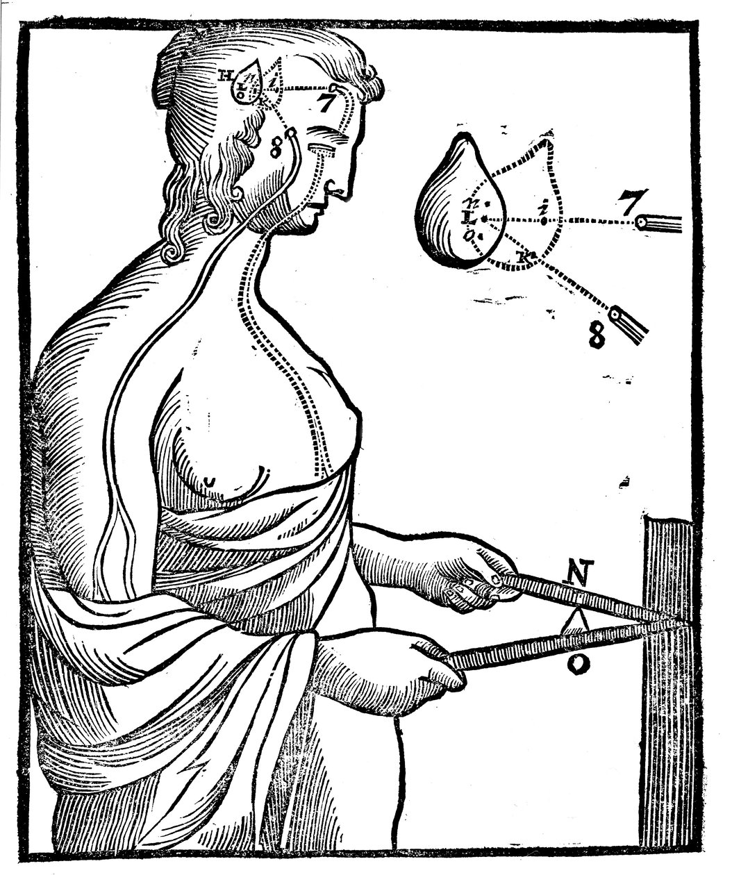 Descartes idé om hvordan øyet sender impulser til hjernen og styrer en frivillig bevegelse, 1692 av Unbekannt