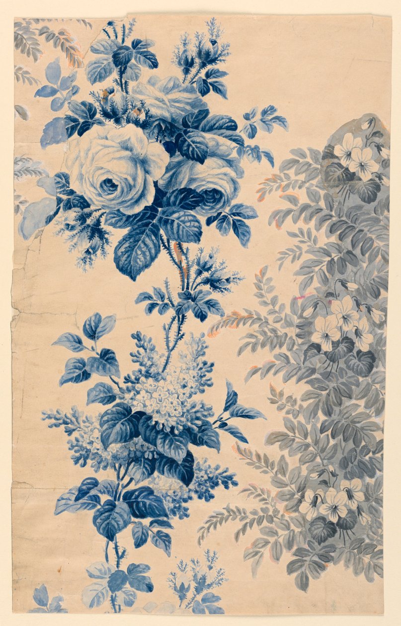 Design for blomstret stoff eller tapet, 1880–90 av Unbekannt