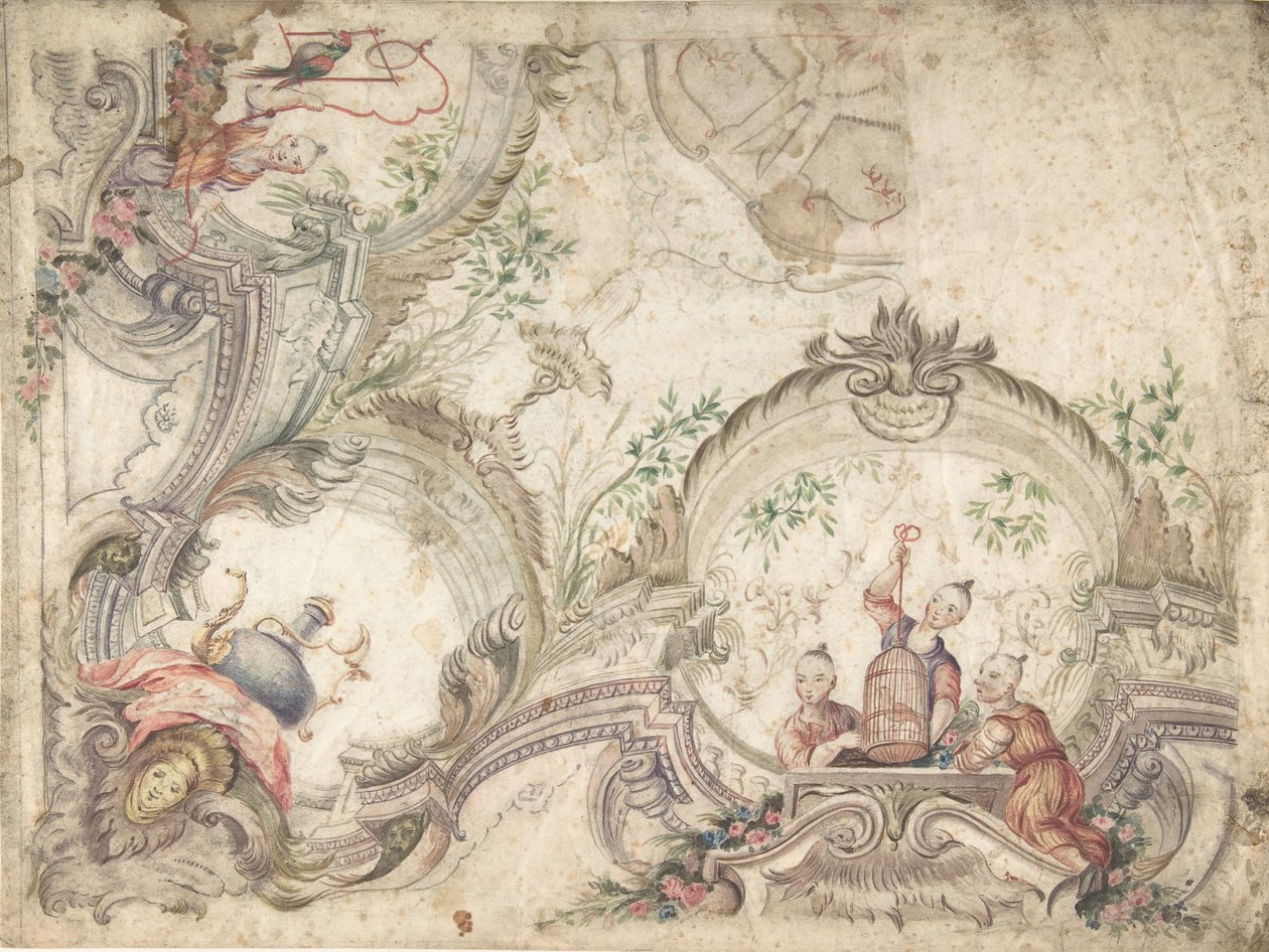 Design for en takdekorasjon med kinoserier, 1725-75. av Unbekannt