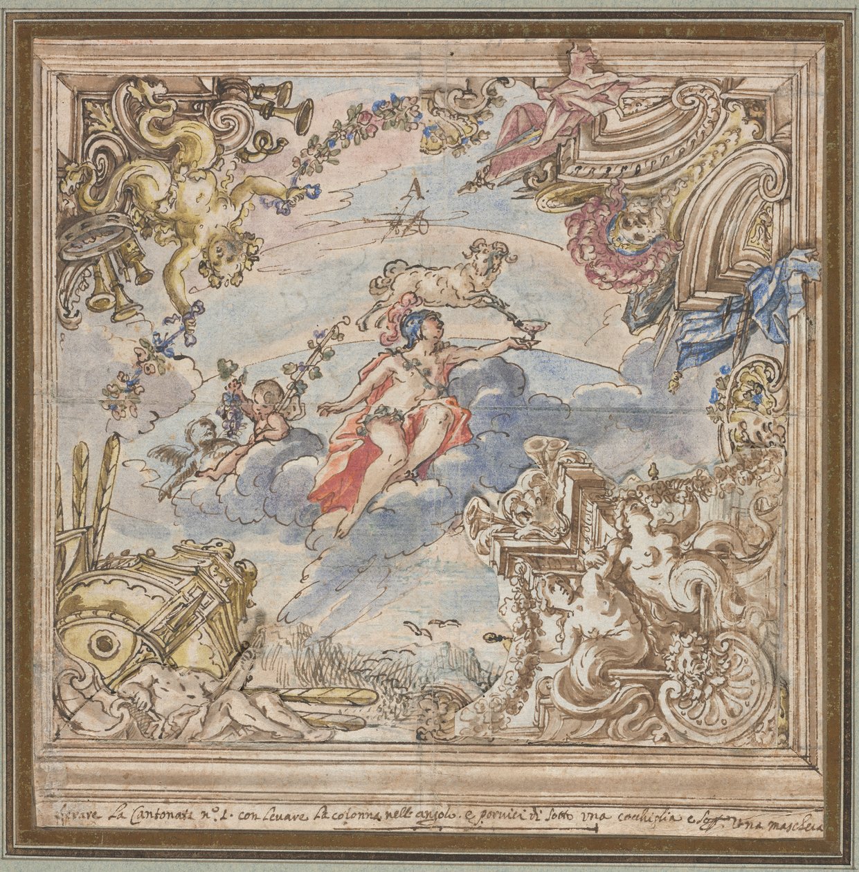 Design for a Ceiling: Mars and Aries, 1700-tallet. av Unbekannt