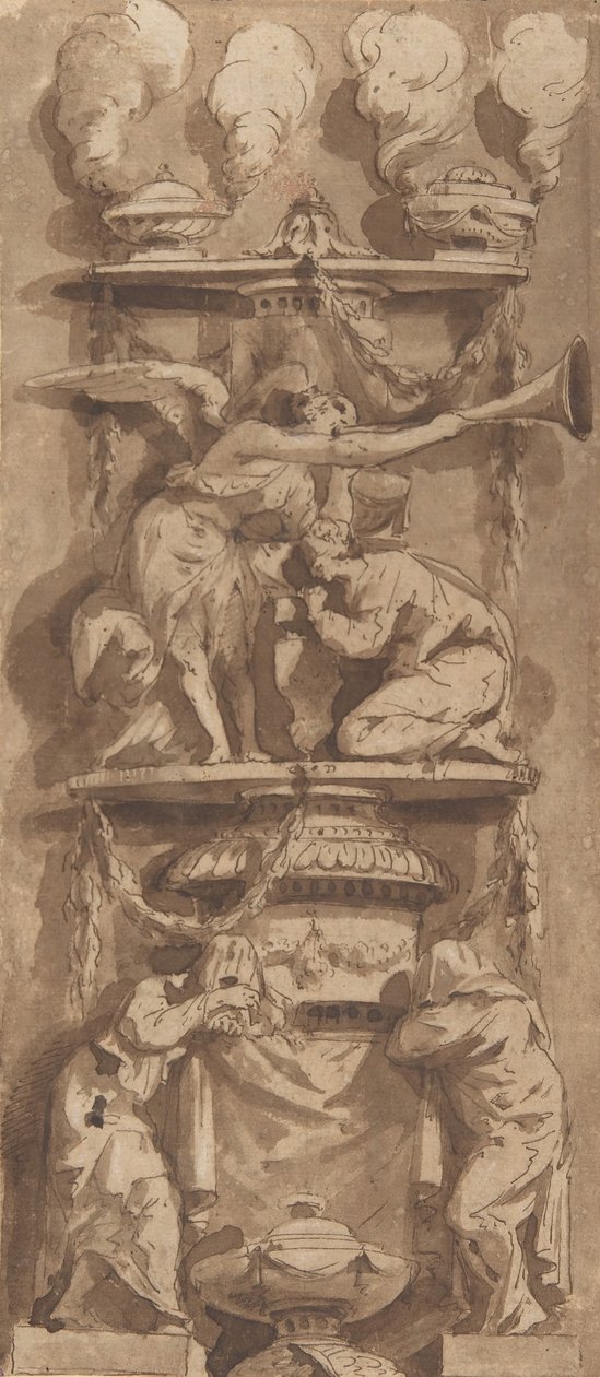Design for et gravmonument eller epitafium med sørgefigurer, 1700-tallet. av Unbekannt