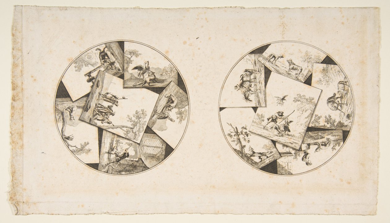 Design for plater hentet fra Audrys illustrasjoner til La Fontaines fabler, etter 1755. av Unbekannt