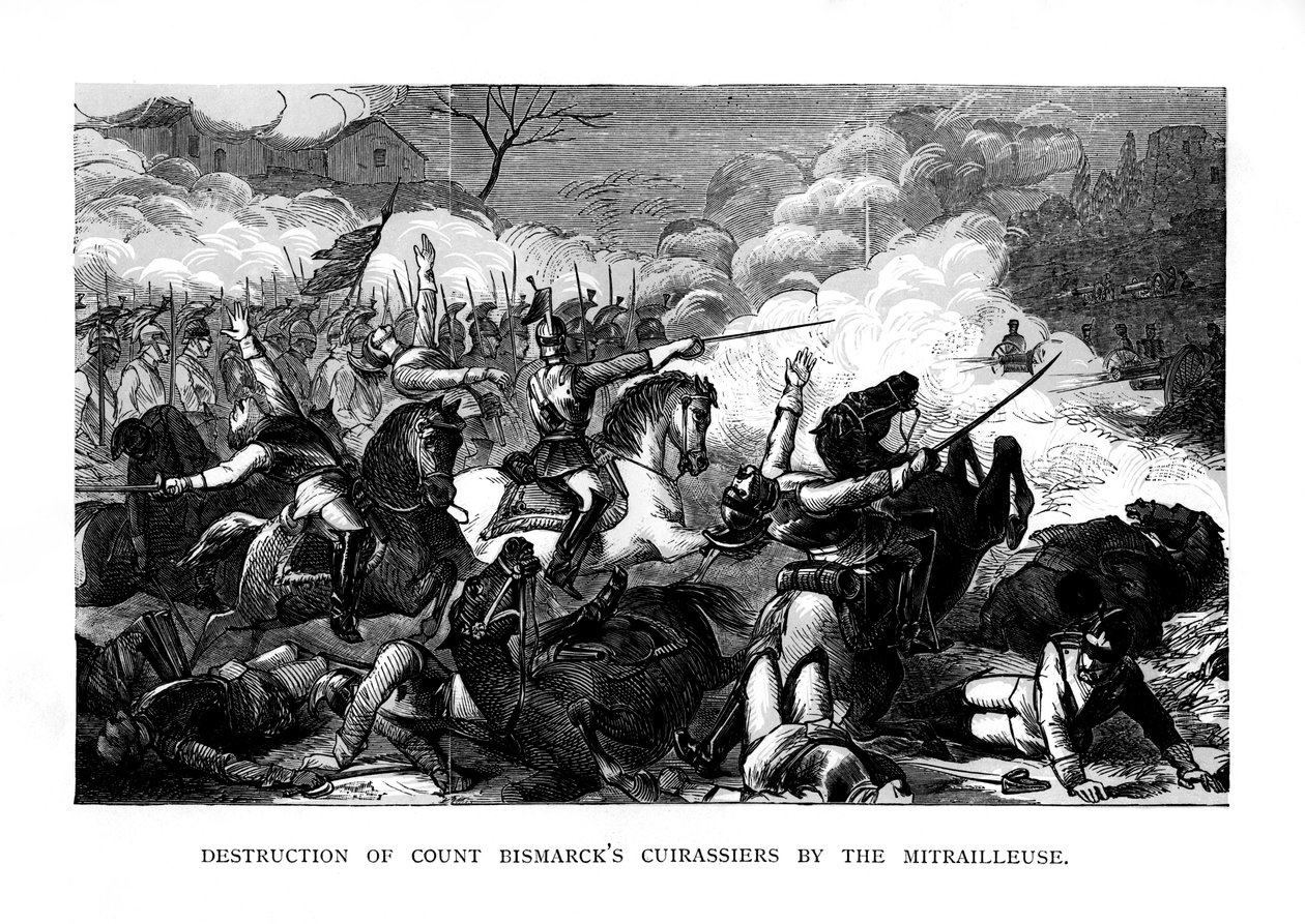 Ødeleggelse av grev Bismarcks Cuirassiers av Mitrailleuse, c1870, 1875 av Unbekannt