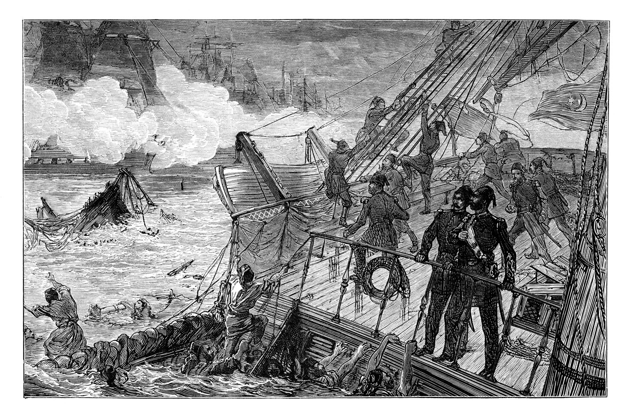 Ødeleggelse av den tyrkiske flåten ved Sinope, 1853, 1900 av Unbekannt