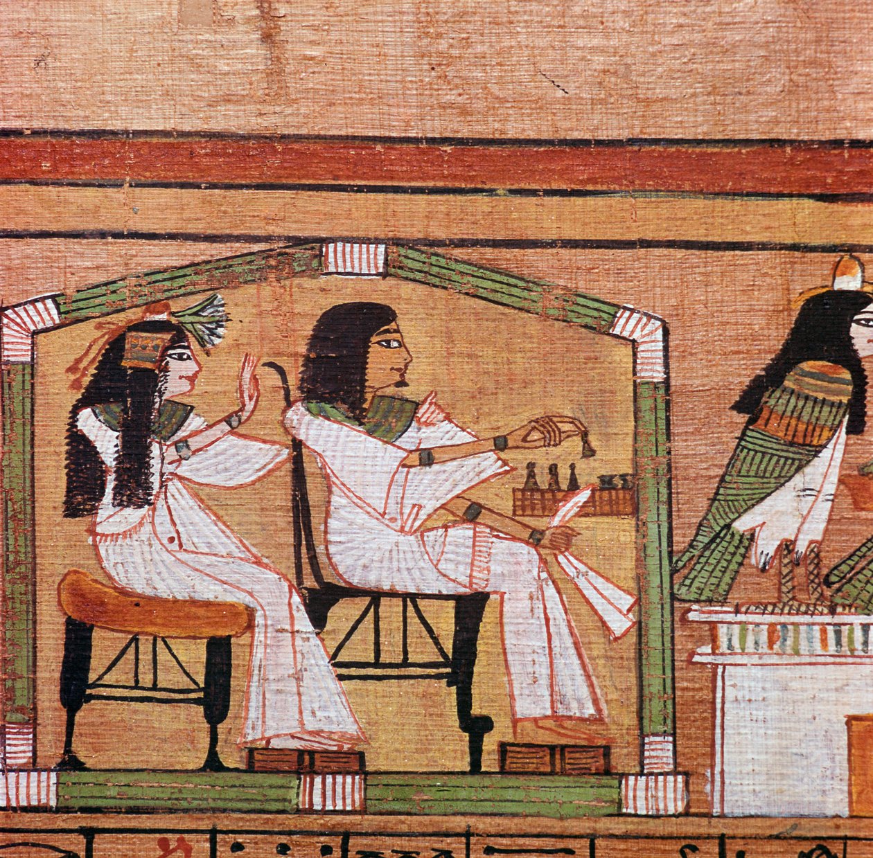 Detalj fra en egyptisk papyrus som viser et trekkspill av Unbekannt